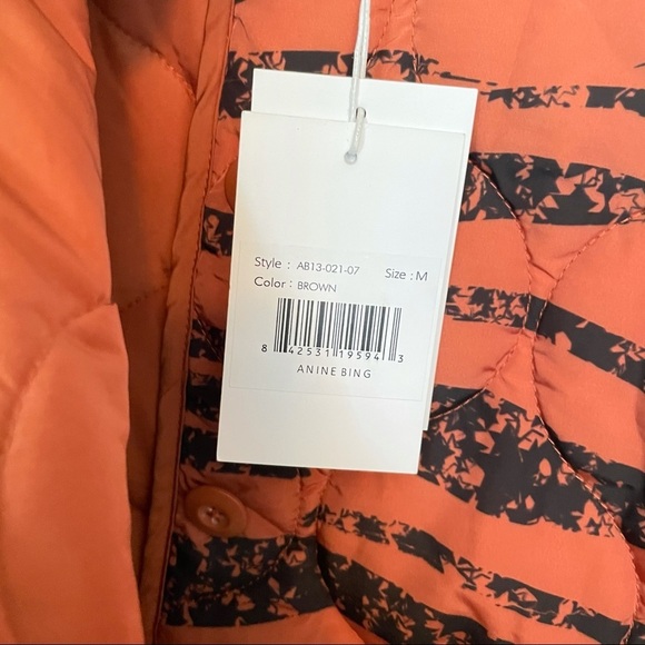 ANINE BING Elizabeth Quilted Tiger Jacket Brick M - Picture 8 of 10